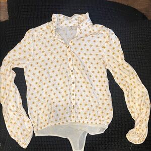 Free People Cream and Gold Patterned Blouse